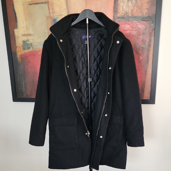 J.Crew Men’s Black Wool Trench Coat | Quilted Lined Hooded Jacket | Winter Essen - Picture 1 of 12